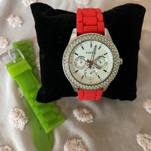 Fossil Glitz Red Silicone Band Watch ES3001